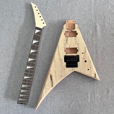 Flying V Electric Guitar DIY Kit Spalted Maple Veneer bolt-on maple neck BK part