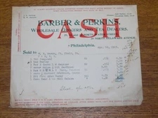 Antique 1903 Billhead Receipt - Barber & Perkins Grocers & Tea - Philadelphia PA