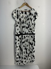 New York & Co Stretch XL Black White Midcalf Dress Criss Cross Pull On Career