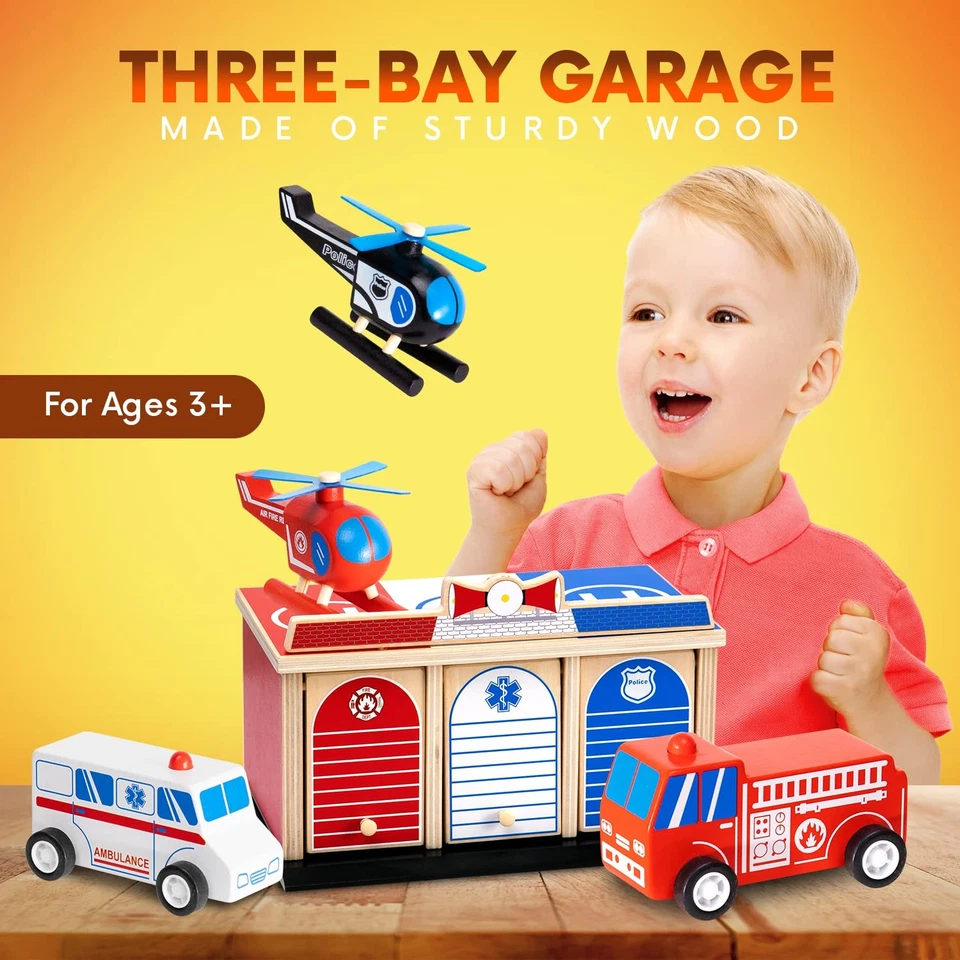 Rescue Station Kids Playset - 2-Level, 3-Bay Parking Garage Toy Set with Fire... - Image 3 of 4