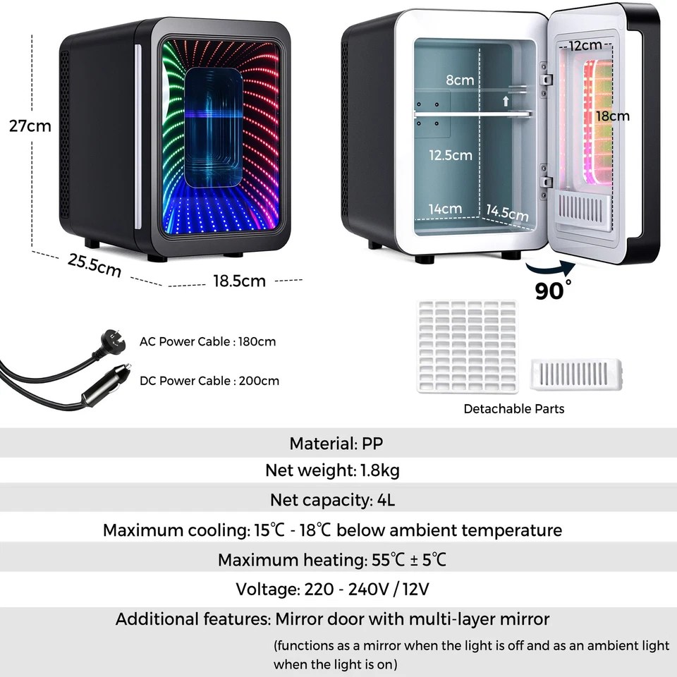 Mini Fridge 4 Liter/6 Cans Portable Small Refrigerator With LED Light AC/DC - image 2 of 4