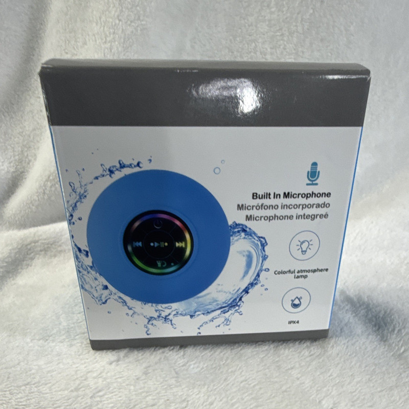 IPX4 Splashproof Bluetooth Portable Speaker w/ Mic 400mAh Round, Blue