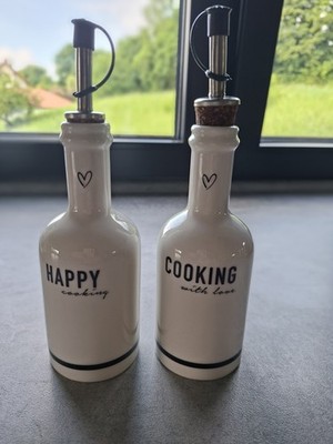 Bastion Collections Öl Spender Happy Cooking: 6,5x16cm mit Ausgießer Keramik Set