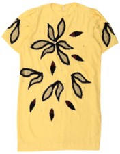 VINTAGE Womens Shift Dress UK 18 XL Yellow Floral QP11