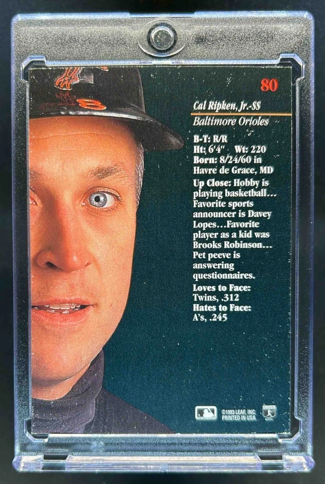 1993 Leaf Studio Cal Ripken Jr. #80 Orioles - Image 2 of 2