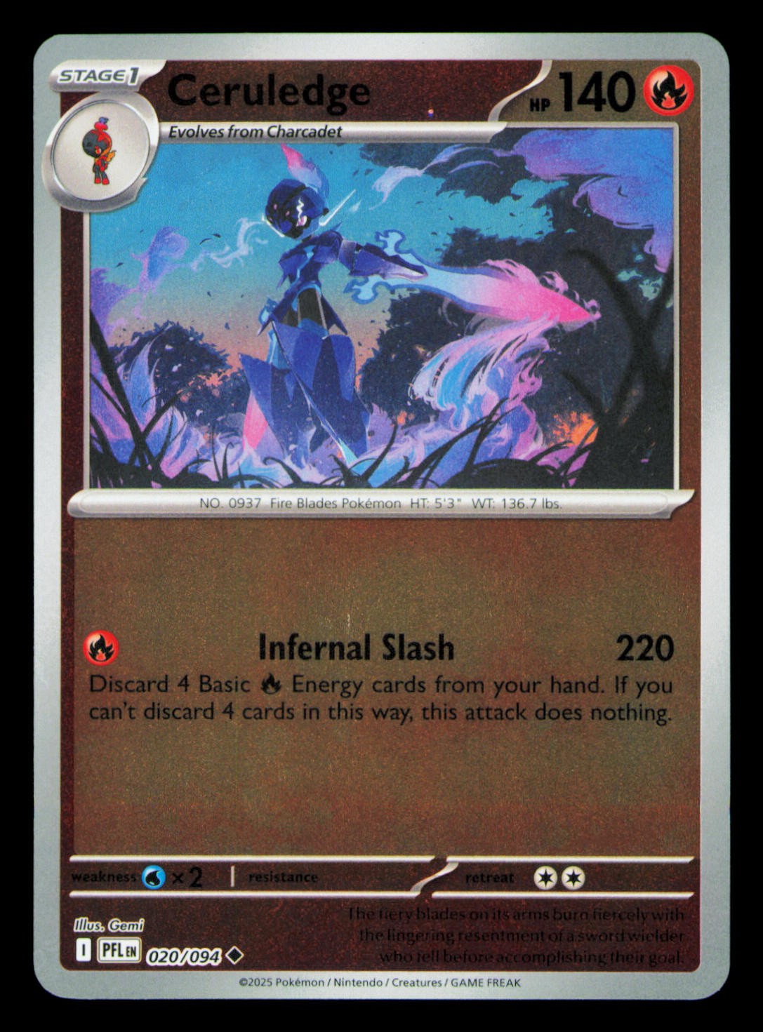 Ceruledge Reverse Holofoil Uncommon ME02: Phantasmal Flames 020/094 NM