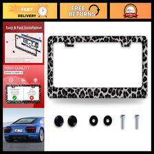 Leopard Print License Plate Frame - Black Gray Cheetah Design Holder For Cars