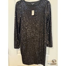 Express Womens Black Sequin Long Sleeve Mini Shift Dress Size S New With Tags