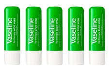 5 Pack Vaseline Lip Therapy Aloe Vera –Hydrating Lip Care with Petroleum Jelly
