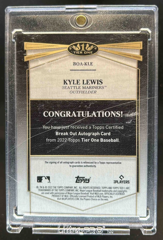 2022 Topps Tier One Kyle Lewis Break Out Auto Bronze Ink #25/25 Mariners - Image 2 of 2