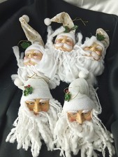 Lot of 5 Vintage Santa Head Christmas Ornament Hard Plastic Face Soft Yarn Beard