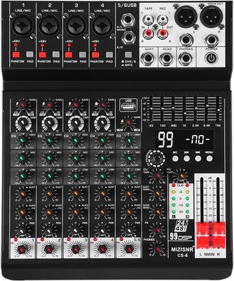 Audio Mixer 6 Channel Sound Mixer Console, Professional Music Mixing Board DJ Mi