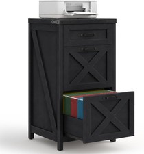 Farmhouse File Cabinet W/ 3 Drawers for Home Office Black