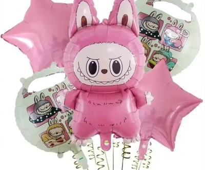 MONSTER PLUSHY PARTY BIRTHDAY DECORATION BALLOONS FOIL MYLAR 5 PC- Pink