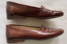 VINTAGE BALLY, WOMEN'S 5 BROWN LIZARD FLAT SLIP ON SHOES, ITALY