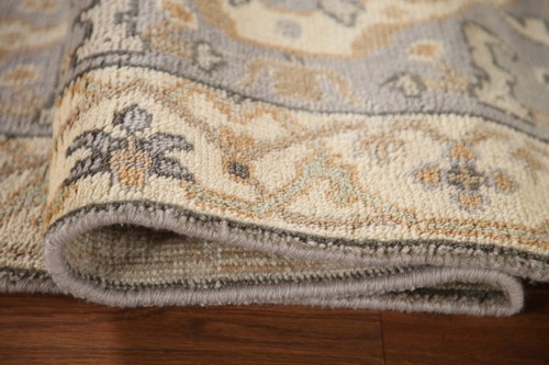 Gray/ Ivory Indien Oushak Geometric 10 ft. Runner Rug Handmade 10' 2" x 2' 7" - Picture 11 of 12
