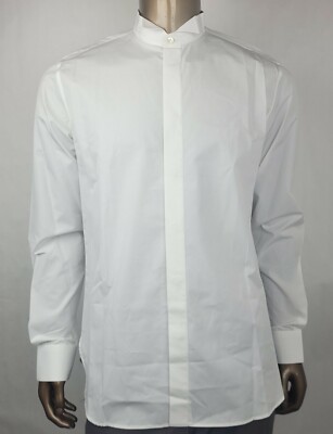 $590 Saint Laurent White Cotton Broken Collar Poplin Shirt 44/17.5 376930 9000