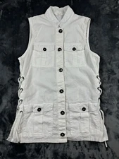 Maurices Top Women XS White Button Up Sleeveless Linen Pockets Streetwear Boho