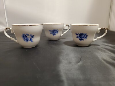 3 vintage Porcelain ChildsTea Cups Blue Floral Kahla German Democralic Republic 
