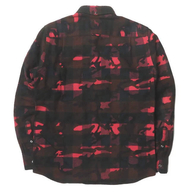 SOPHNET. CAMOUFLAGE OVER PRINT FLANNEL CHECK B.D SHIRT SOPH-156010 S Red