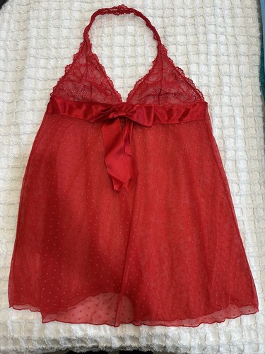 Hanky Panky red Swiss dot mesh halter neck lingerie babydoll size 10 12 14 16 L - Picture 8 of 13