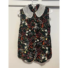 H By Halston Sleeveless Floral Top with lace collar XS