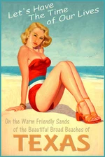 Texas Beach Beauty Pin Up Lone Star State Travel Poster Art Print 296