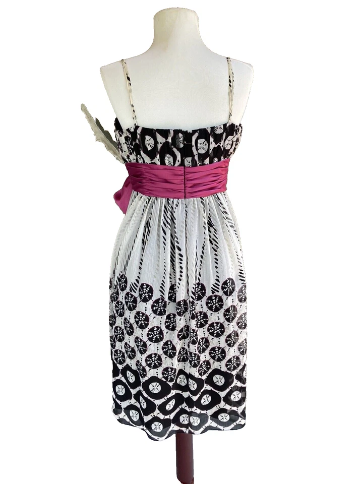 Max and Cleo Black & White Geometric Print Midi Summer Dress Pink Bow Sz 10 - Image 3 of 4