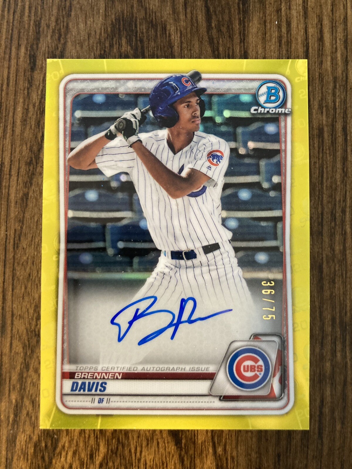 2020 Bowman Chrome Brennen Davis Cubs Yellow Refractor Auto #/75