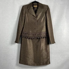 Kasper 2PC Skirt Suit Women’s 4 Brown Long Sleeve Shimmer Beaded