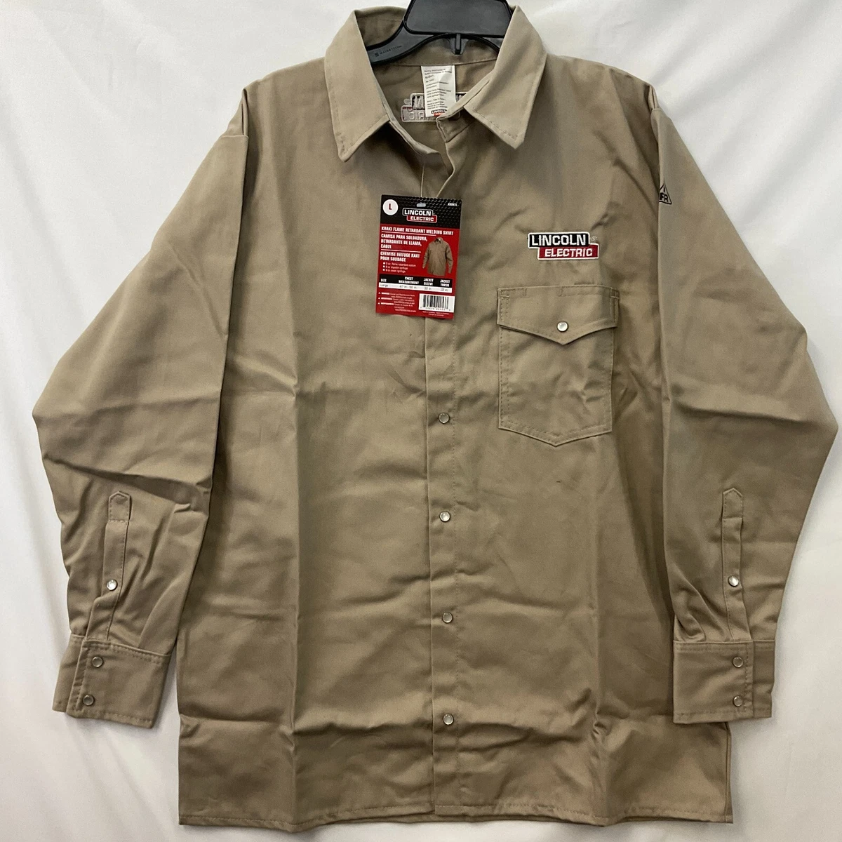 Lincoln Electric Welding Shirt Mens Size L Brown Flame Retardant Long Sleeve