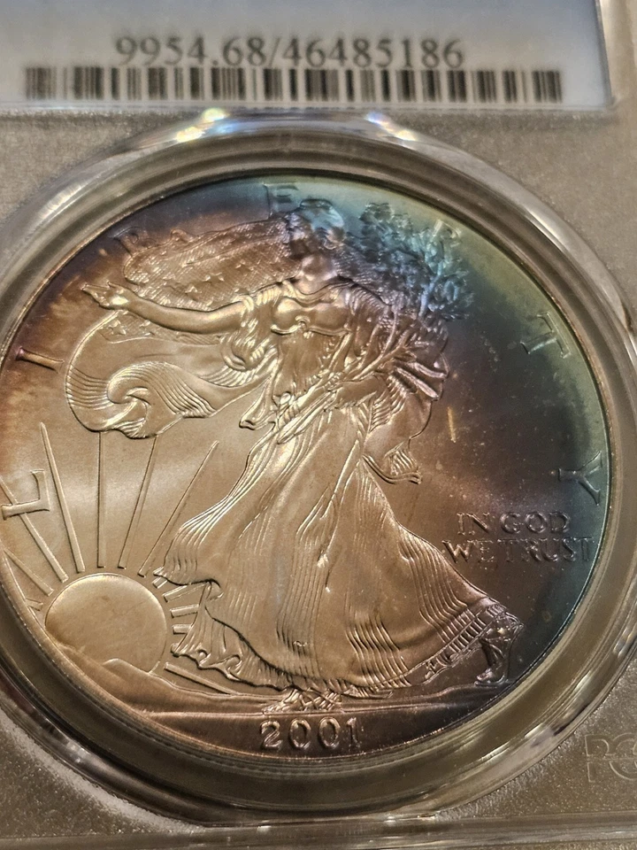 🌈 MONSTER RAINBOW TONER 2001 American Silver Eagle ms68 pcgs .999fs ASE 🌈 - Image 3 of 4