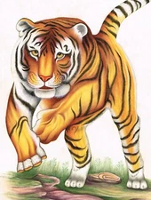 Tiger Painting Hand Miniature Wildlife Nature Art On Paper 7.5x10.5 Inches