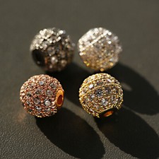 10PCS 8mm CZ Brass Crystal Cubic Zirconia Round Beads Charms Connector Beads