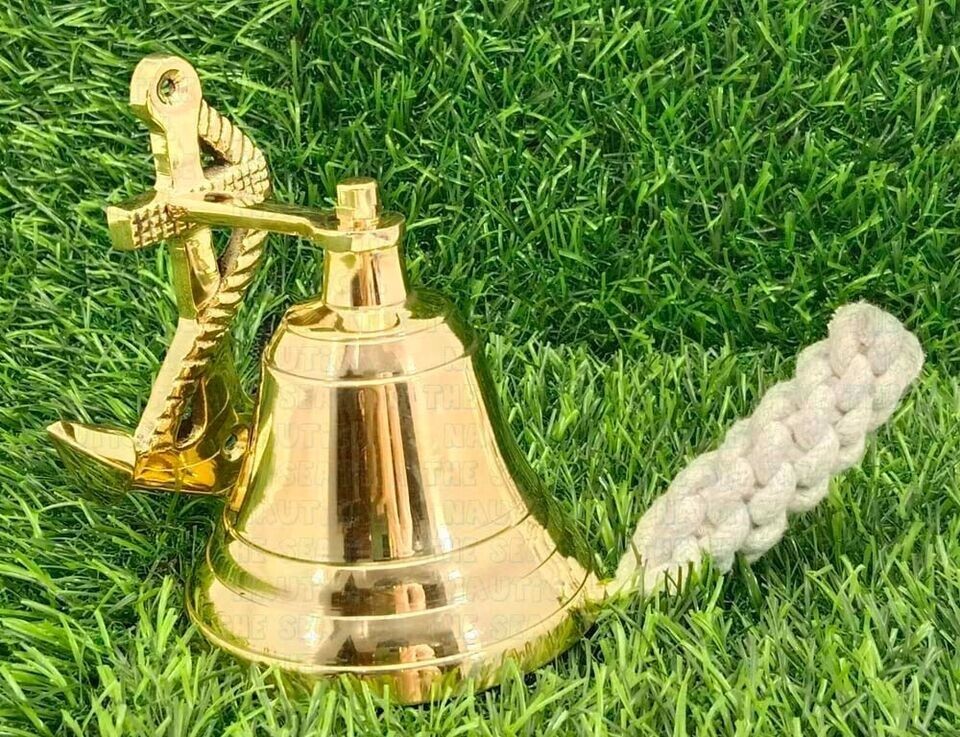 Brass Anchor Ship Bell 4" Maritime Door Vintage Hanging Wall Decor Bell