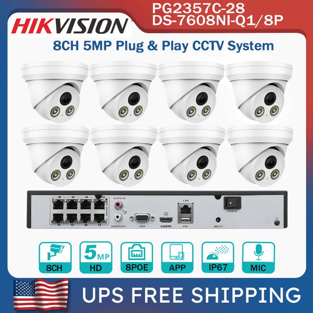 Hikvision Compatible 8CH 8POE NVR 5MP MIC Full Time Color Camera CCTV System Lot Hikvision Compatible 8CH 8POE NVR 5MP MIC Full Time Color Camera CCTV System Lot