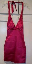 VTG Love Tease Hot Pink Satin Halter Dress Size 3 XS Barbiecore Y2K