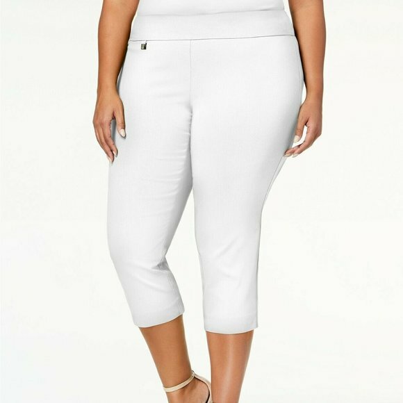 NWT) Women's Alfani Tummy Control Pull-On Capri Pants, White Plus