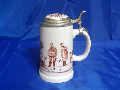 Vintage LICHTE FINE CHINA ECHT ZINN PORCELAIN LIDDED STEIN - Made in Germany