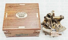 Antique Rep Maritime Nautical Sextant w/Wooden Box J. Scott London Brass Sextant