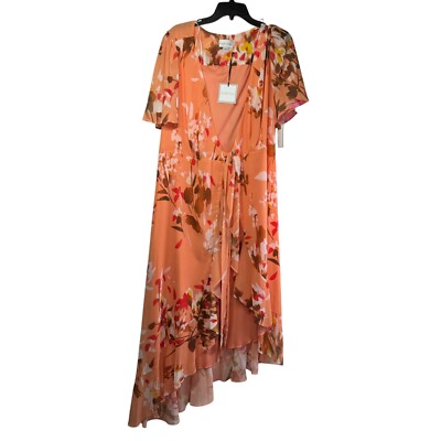 Premier Adore Dresses | Premier Amore Dress Women's 8 Orange Midi Floral Short Sleeve Fit Flare Cute Nwt | Color: Orange | Size: 8 | Basegrandma's