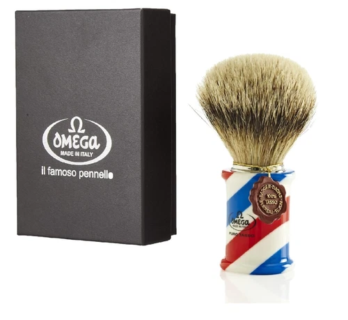 Omega 6735 Badger Brush (1St Grade) Barber Pool Resin Handle (Made In Italy)
