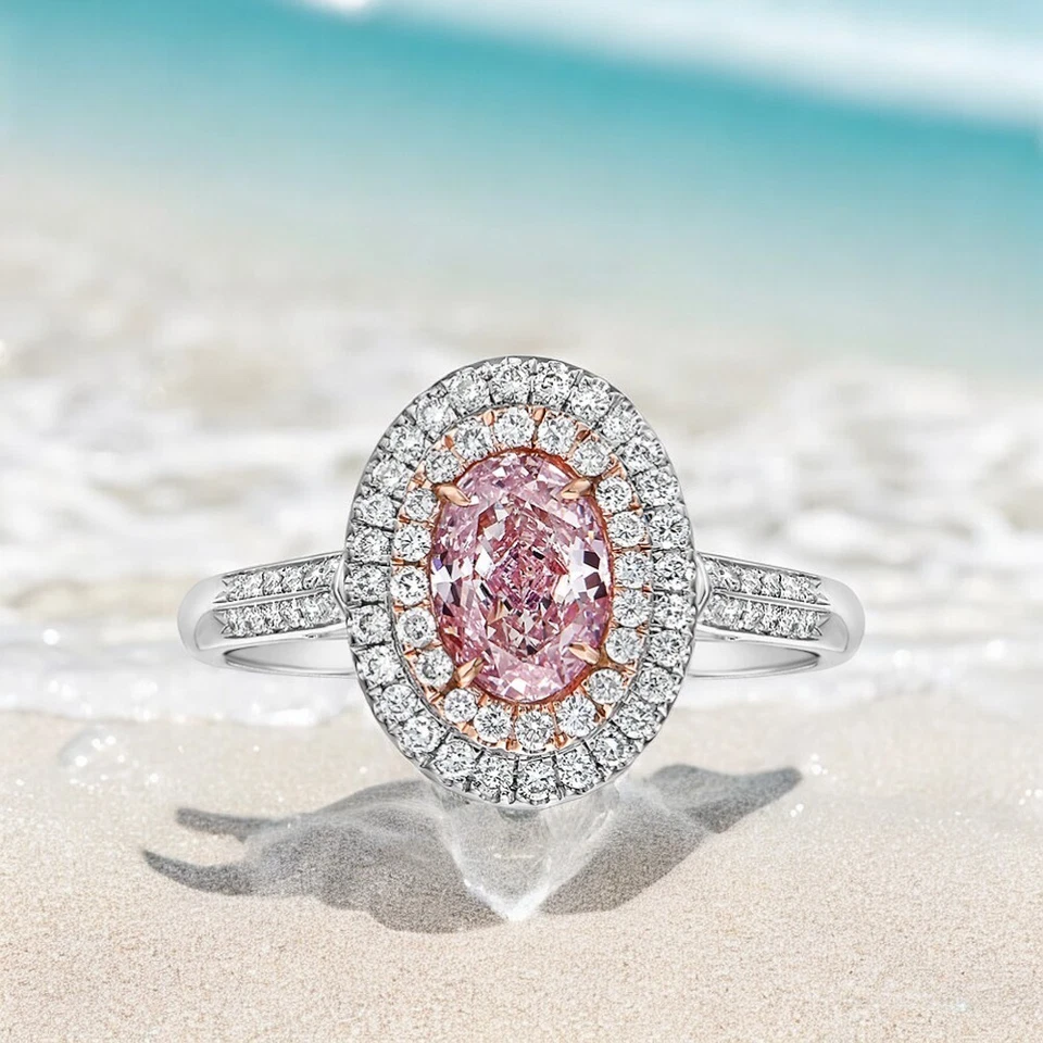 Anillo de Diamantes IGI Elegante Rosa Intenso Ovalado 1.68 Ct Cultivado en Laboratorio Oro Blanco 14K Talla 6 Foto 4 de 4