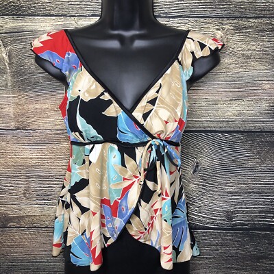 MINE SIZE SMALL DRESSY BLOUSE CAP SLEEVES MULTI COLORS V NECK SUPER CUTE EUC