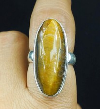 Natural Tiger Eye Oval Gemstone 925 Sterling Silver Proposal Women's Ring