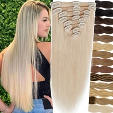 Seamless 100 Human Hair Extensions 8 Pieces Clip In Real Remy Hair FULL HEAD US