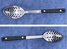 Vtg Flint Slotted Spoon Stainless Wood Handle Hang Hole Farmhouse 11.5" USA