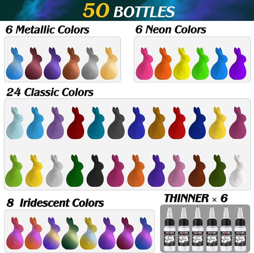 Fansarriche Airbrush Farbe, 44 Farben+6 Verdünner, Acryl-Luftpinsel-Set, Blickdi - Bild 2 von 7