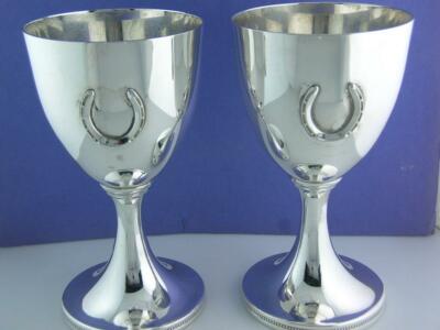 RARE Sterling MARK J SCEARCE Wine Water Goblets w/ horseshoes GWB II - 24.12ozt