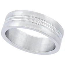 7mm Stainless Steel High Polished Stripe Wedding Band Ring    